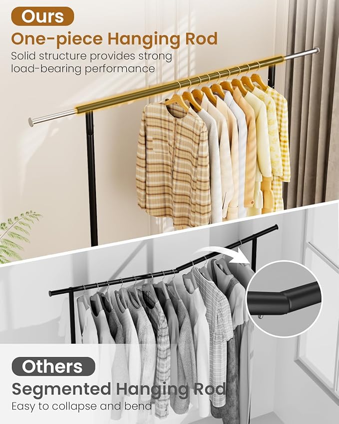 Heavy Duty Clothes Rack, Metal Clothing Rack Load 450 LBS, Rolling Coat Racks for Hanging Clothes with Lockable Wheels, Wardrobe Closet Garment Racks for Bedroom, Black-DeskLoop Office