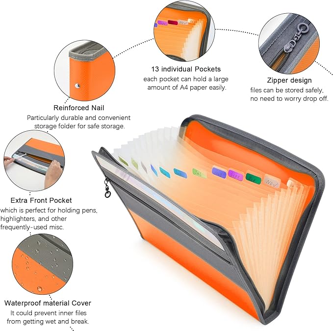 NAFY Expanding File Folders, A4 Letter Size Portable Accordion Expanding File - Image 3