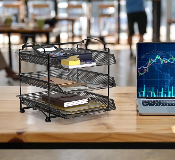 Simple Houseware 3-Tier Stackable and Sliding Desktop Document Letter Tray - Image 2