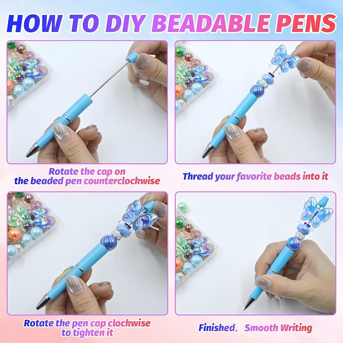 300 Pieces DIY Beadable Pen Kit – 100 Plastic Ballpoint Pens - Image 3