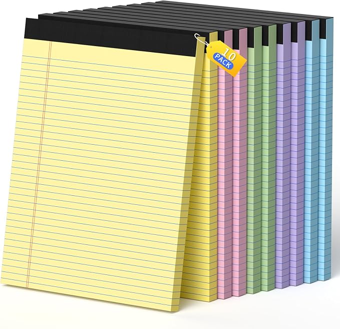 Legal Pads 8.5 X11, Narrow Ruled Notepads, 10 Pack, 50 Sheet/Pad, Colored Legal by Glyanlee