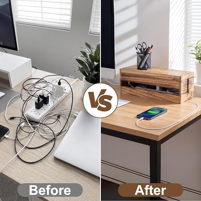 Changsuo Cable Management Box Wooden Cord Organizer Box - Image 6