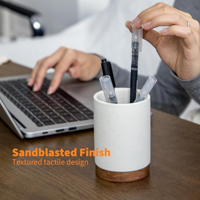 Pen Holder for Desk, Ceramic Pencil Organizer & Makeup Brush Holder, Office - Image 2