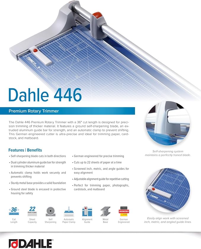 Dahle 446 Premium Rotary Trimmer, 25 Sheet Capacity, Self-Sharpening, Automatic - Image 6