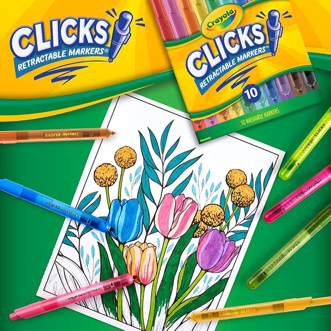 Crayola Clicks Retractable Tip Markers, Washable Cone Tip Art Marker Set - Image 5