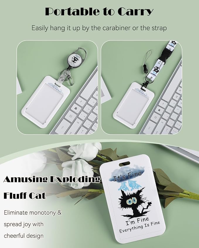 Uniclife Fashionable Sliding Badge Holder Exploding Fluff Cat Plastic Card - Image 4