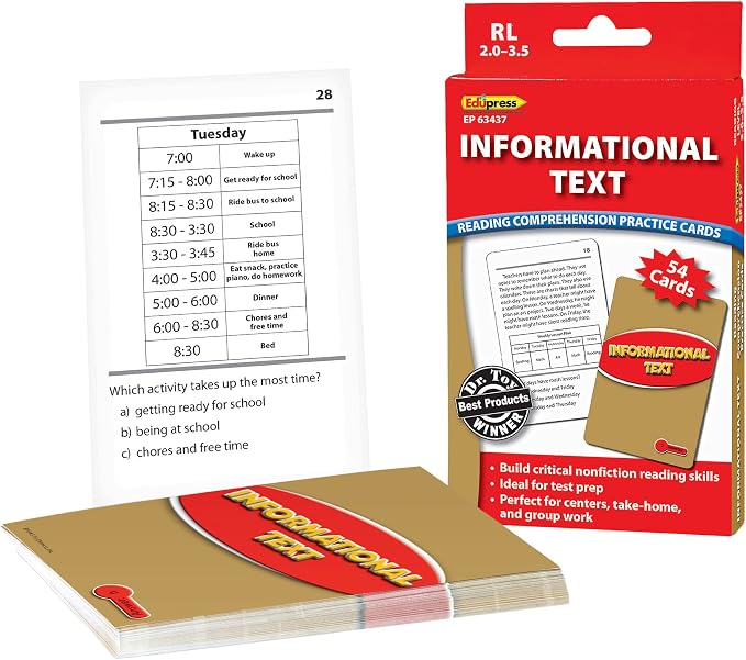 Edupress Reading Comprehension Practice Cards, Informational Text by TeacherCreatedResourcesOS