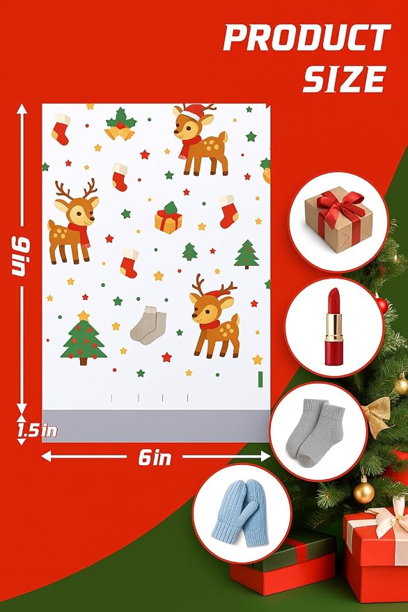 POLYSELLS 100 Pcs 6x9 Cute Poly Mailers Waterproof Self-Sealing Holiday - Image 2