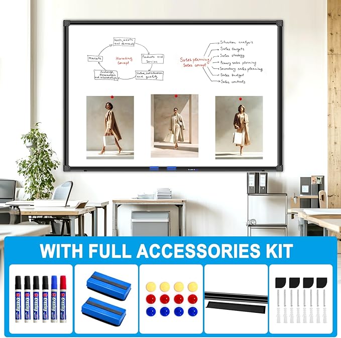 H-Qprobd 60"x40" White Board for Wall Large Magnetic Dry Erase Board with Black Aluminum Frame, Presentation Whiteboard Suitable for Home, Office, Classroom & Kitchen-DeskLoop Office