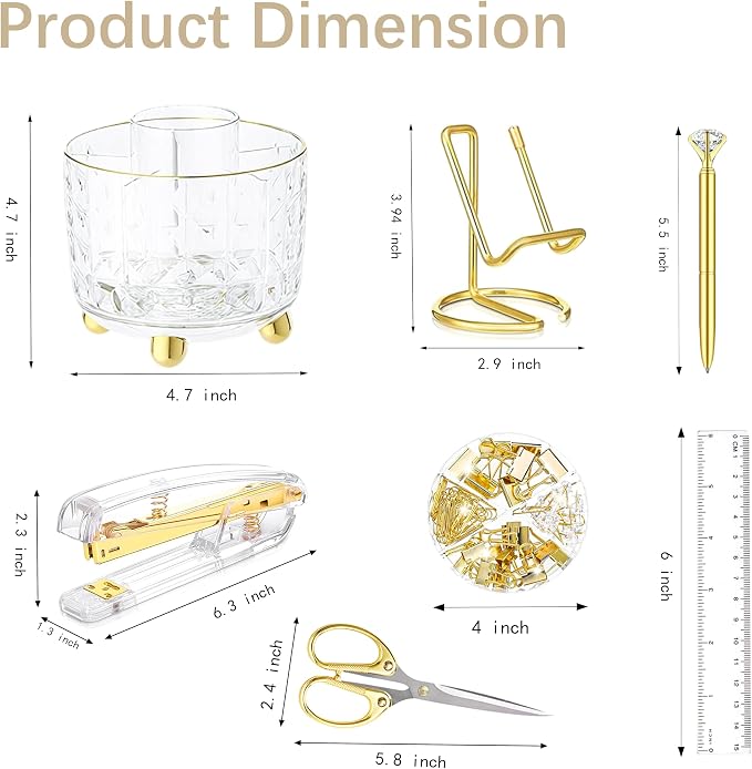 Gold Desk Accessories, Office Desk Organizers and Accessories 360°Pen Holder - Image 7