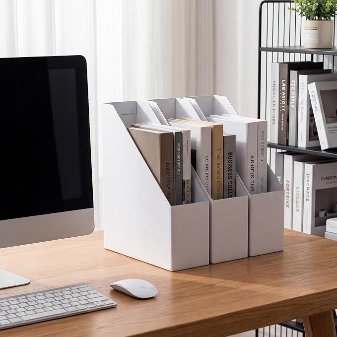 EXYGLO 6 Pack White Magazine File Holder, Cardboard Magazine Rack - Image 6