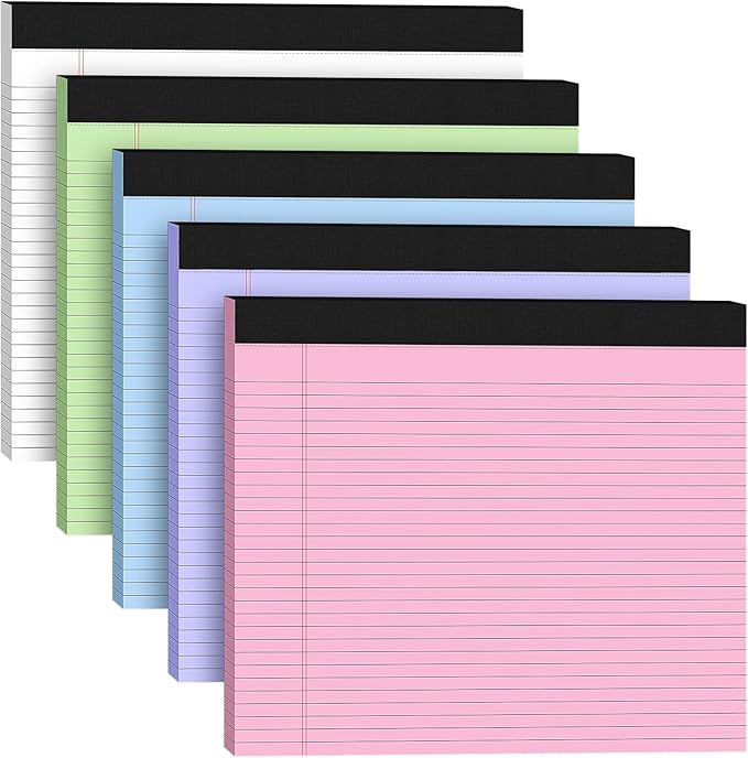 5 Pack Wide Legal Pads 11" x 9.5" Landscape White Pink Purple Blue Green by Unknown