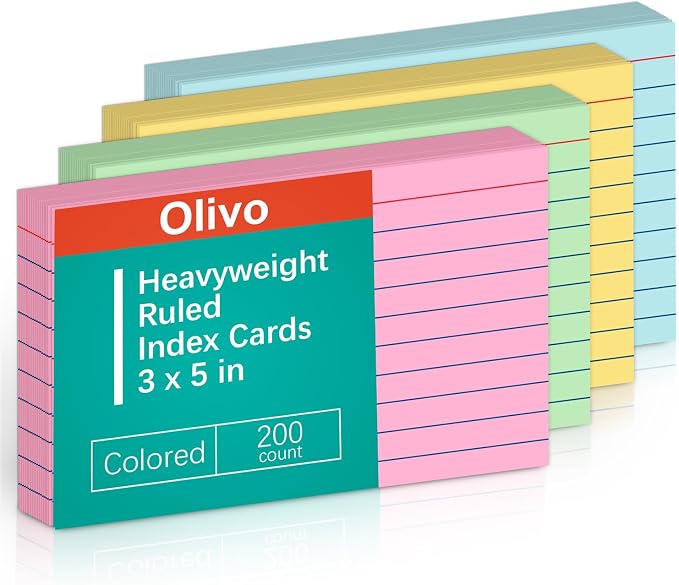 Colored Lined Index Cards 3x5 Ruled Note Cards 200 Count, Pastel Pink Green by Unknown