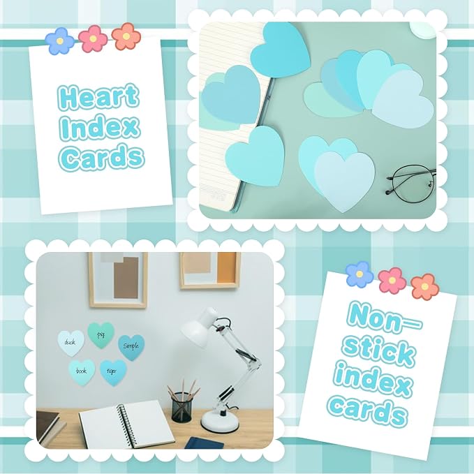 300 Pcs Blue Index Cards Heart Shape Note Cards Flat Blank Index Cards 3x3 - Image 3
