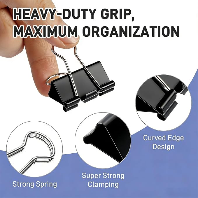 60PCS Black Binder Clips Assorted Sizes, 4 Size Assortment-Includes Large - Image 4