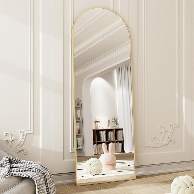 HARRITPURE 58"x18" Arched Full Length Mirror Free Standing Leaning Mirror Hanging Mounted Mirror Aluminum Frame Modern Simple Home Decor for Living Room Bedroom Cloakroom, Gold-DeskLoop Office