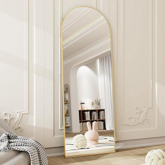 HARRITPURE 58"x18" Arched Full Length Mirror Free Standing Leaning Mirror Hanging Mounted Mirror Aluminum Frame Modern Simple Home Decor for Living Room Bedroom Cloakroom, Gold-DeskLoop Office