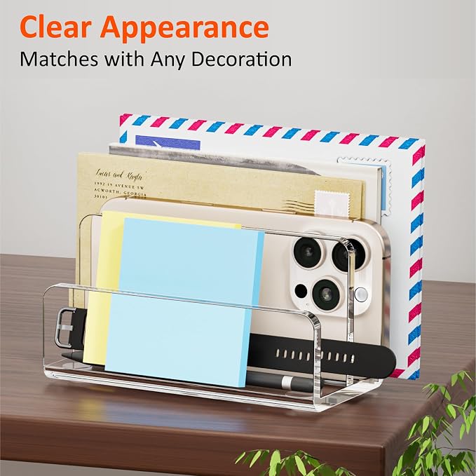 FUCDTEFC Desk Mail Organizer, 2 Section Clear Acrylic File Holder Letter - Image 7