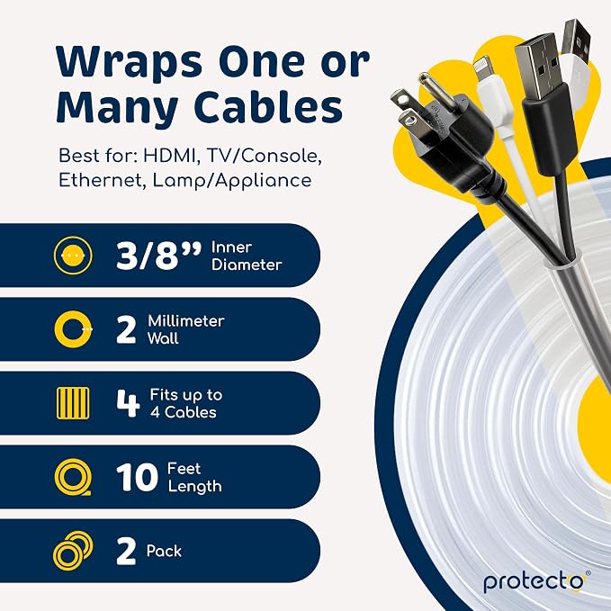 PROTECTO 2-Pack Heavy Duty Cord Protectors from Pets No Chew Solution, 10ft - Image 6