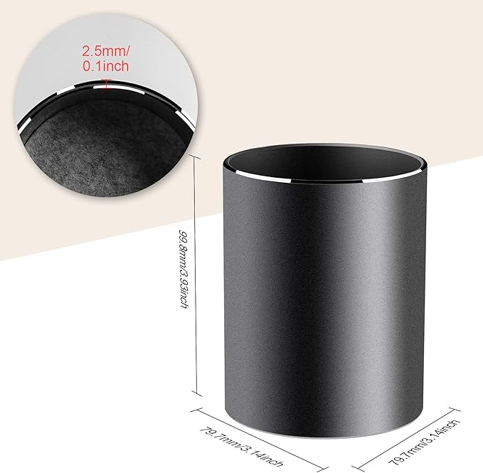 Vaydeer Metal Pen Holder Aluminum Pencil Holder for desk, Round Desktop Organizer and Black Pencil Cup for Office, School, Home and Stationary Supplies (3.15 x 3.15 x 3.94 Inches)-DeskLoop Office