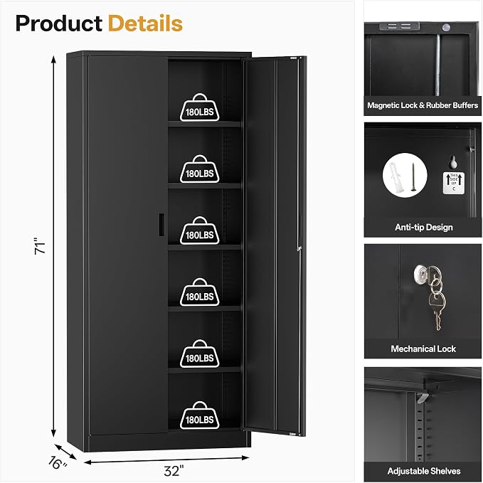 TaskStorz Metal Garage Storage Cabinets, 71” Tall Metal File Cabinet - Image 3