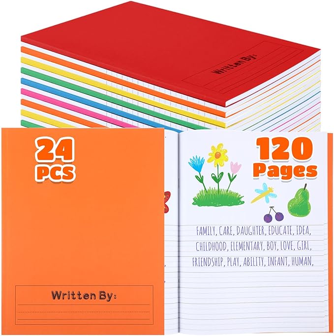 Henoyso 24 Pcs 120 Pages Primary Composition Notebooks K-2 9 3/4 x 7 1/2 Inch Journals Primary Journals Blank Books for Kids to Write Stories Kindergarten (Colorful)-DeskLoop Office