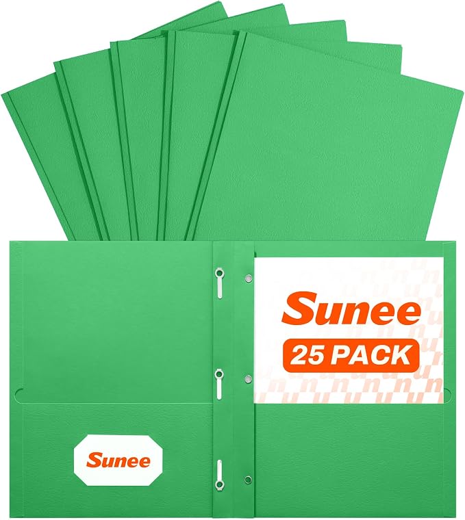 SUNEE 2 Pocket Folders with Prongs, Paper Folders with 2 Pockets and 3 Prongs by SUNEE