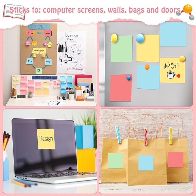 Fainne 60 Pack Sticky Notes Bulk Back to School Supplies Self Stick Note Pads Paper Memo for Office First Day of School Student Teacher Essentials (3x3inch,Lively Colors)-DeskLoop Office