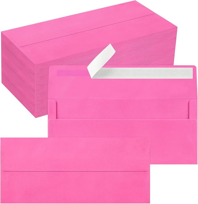 200 Pack #10 Business Envelopes, Self Seal Standard Hot Pink Envelopes by QIKSION