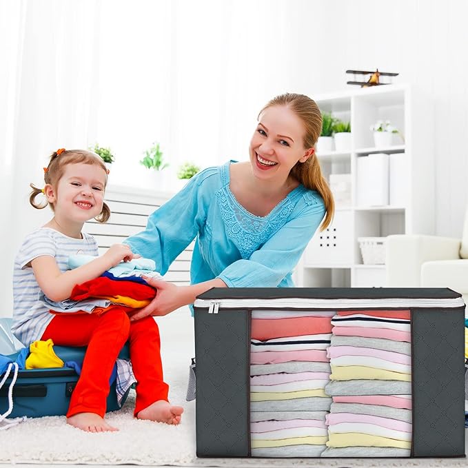 Large Storage Bags, 4 Pack Clothes Storage Bins Foldable Closet Organizers - Image 6