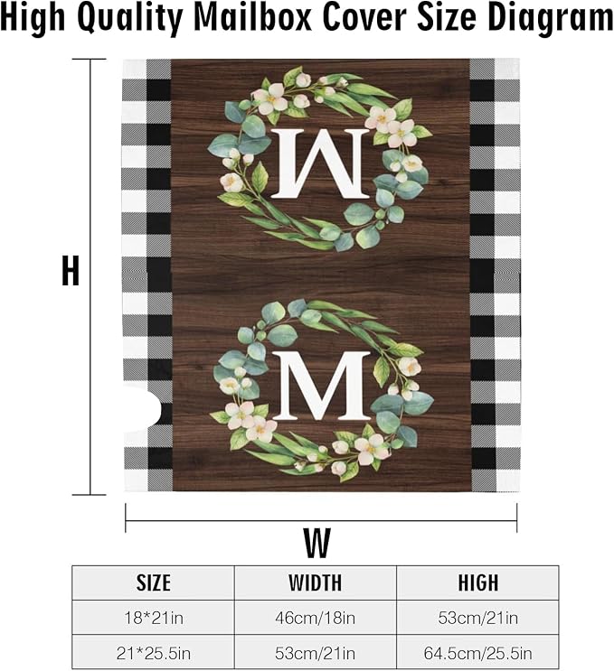 Wreath Monogram Letter M Mailbox Covers, Buffalo Plaid Outdoor Magnetic Mailbox - Image 6