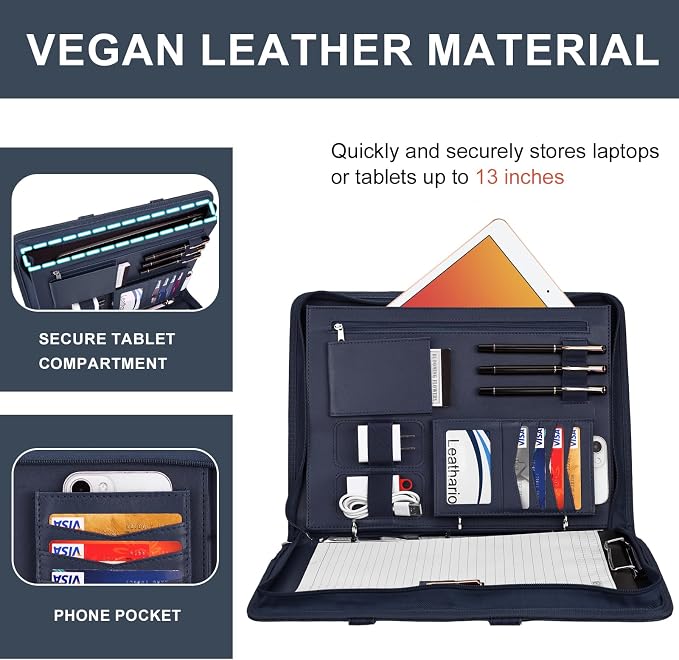 Leathario Portfolio Binder, Includes 5 Folder Index Dividers, 13 Inch Tablets - Image 6