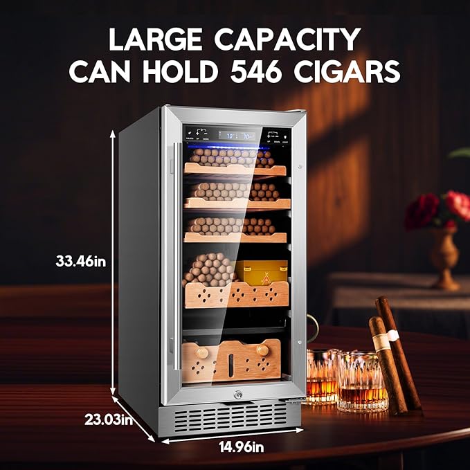 Electric Cigar Humidor Cabinet 88L, Tylza Electric Humidors for Cigars with Temp & Humidity Control, Silent Compressor, Reversible Door, Refrigerator, Cigar Humidors with Cedar Wood Shelves, 546 Count-DeskLoop Office