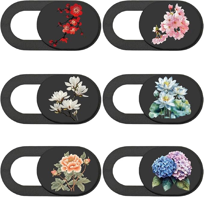 6Pcs 6 Styles Camera Cover Slide Flowers Laptop Camera Cover Floral Pattern by PRESSINART