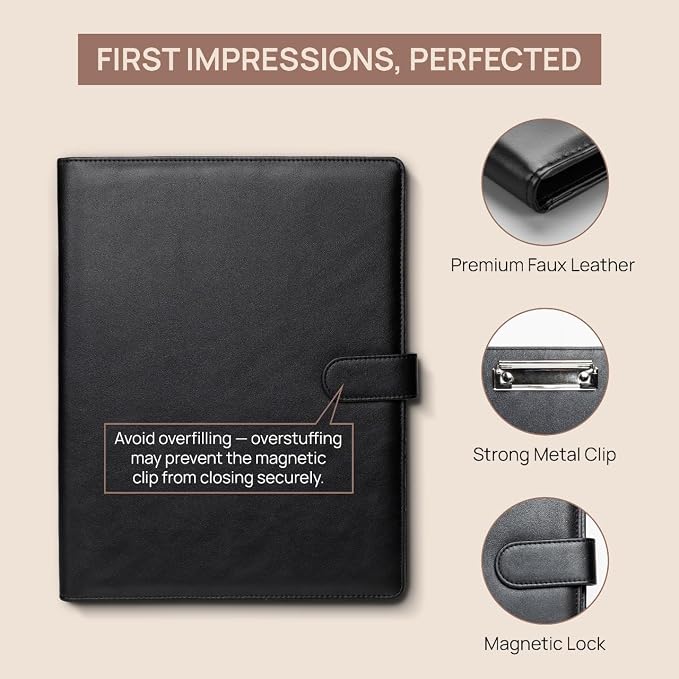 Professional Padfolio with Notepad Included | Faux Leather Portfolio Folder - Image 3