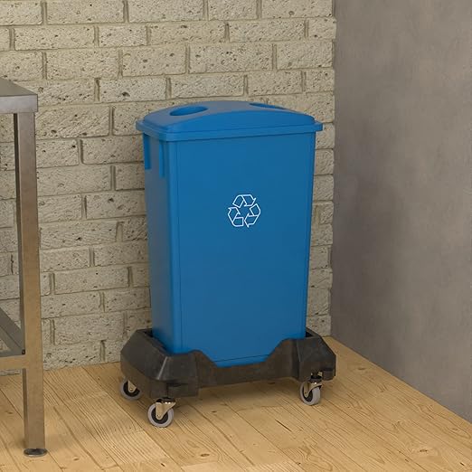 23 Gallon Blue Recycle Slim Jim Trash Can with Bottle Slot Lid and Dolly-DeskLoop Office