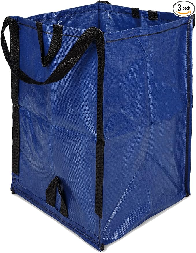 DURASACK Heavy Duty Home and Yard Bags 48-Gallon Reusable Self-Standing Lawn and Leaf Bags Garbage Can with Reinforced Handles, Blue, 3 Pack-DeskLoop Office