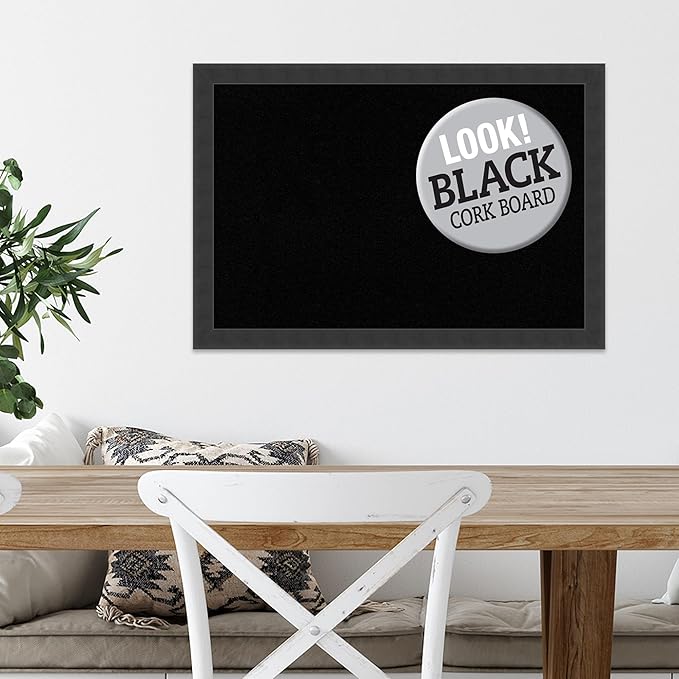 Amanti Art Black Cork Board for Wall, 18x26 Vision Board with Black Wood Frame, Medium Corkboard Office Decor for Home Organization, Modern Contemporary Corkboard Pinboard to display items for home-DeskLoop Office