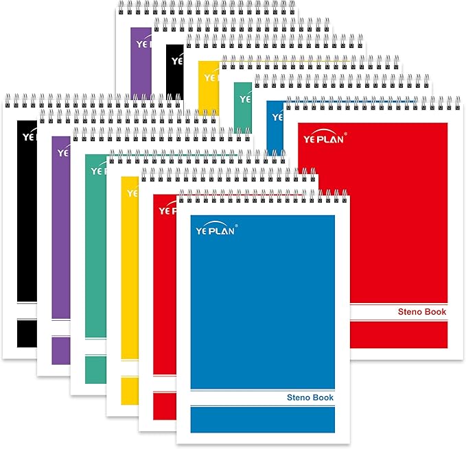 Yeplan Steno Pads Spiral Notebook 6x9 12 Pack, Top Spiral Notebook by Yeplan