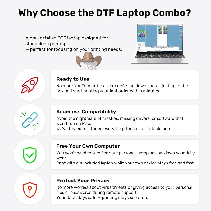 InkSonic R1390 DTF Printer, A3 T shirt Printing Machine with Laptop and Oven Bundle, 13" DTF Printer Machine, Direct to Film Heat Transfer, T-Shirt Maker for Clothes Design, Custom DIY Printing-DeskLoop Office