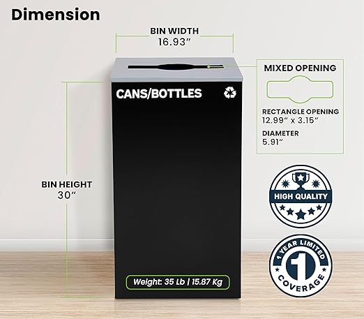 Alpine Commercial Indoor Recycle Bin - 29 Gallon Modern Looking Black Recycle Bin, Office Recycling Bins, Metal Trash and Recycling Container with Stickers & 3 Optional Lids (lid Sold Separately)-DeskLoop Office