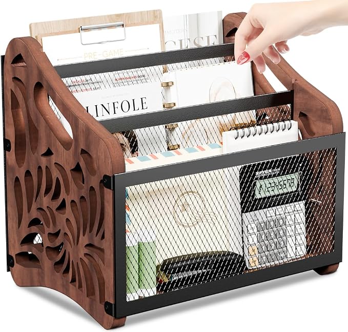 Magazine Holder, 3-Compartment Magazine Rack Floor, Wood Magazines File Holder by QILICHZ