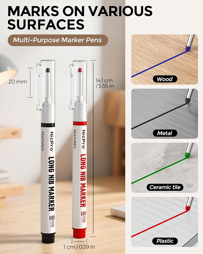 Nicpro 8 PCS Long Nib Marker Pens, 20mm Deep Hole Marker, Quick Dry & - Image 2
