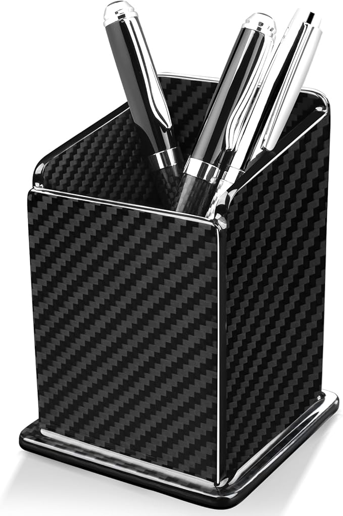 Carbon Fiber Pen Holder Pencil Holder for desk, Desktop Organizer and Black Pencil Cup for Office, School, Home,Glossy Black-DeskLoop Office