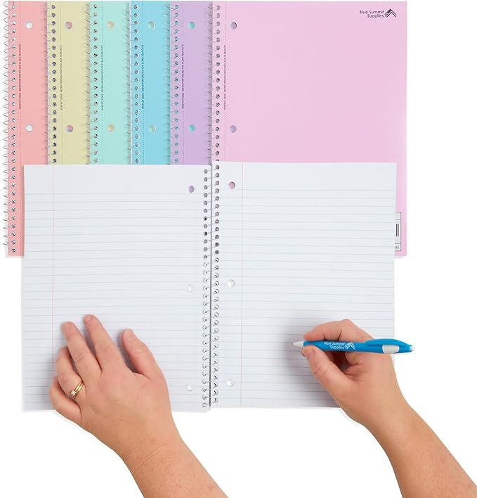 Blue Summit Pastel School Notebooks, 1 Subject Notebooks for School Wide Ruled, 6 Pack-DeskLoop Office