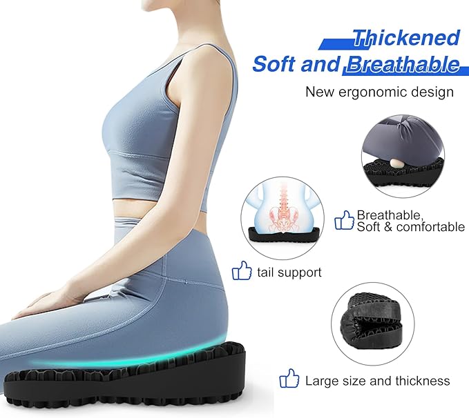 Thicken 19.7in Seat Cushion, Gel Seat Cushion for Long Sitting–Office Chair, Wheelchair, Car Cushion, Large Cooling Pad for Back Pain, Sciatica, Tailbone Pain Relief-DeskLoop Office