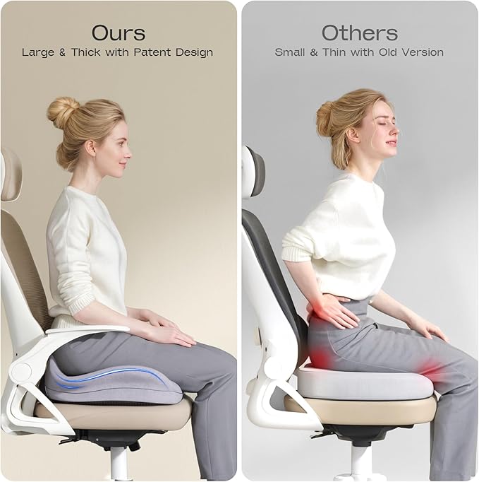 Seat Cushions for Office Chairs - Patented Extra Large Seat Cushion 21.2" W x 16.5" L - Memory Foam Seat Cushion for Tailbone Pain Relief, Sitting Pressure Relief (Light Grey)-DeskLoop Office