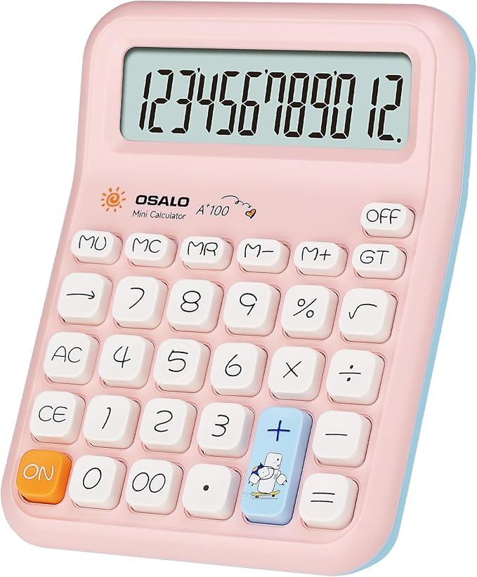 Pendancy Pink Calculator for Kids, Cute Small Calculators Desktop 12 Digit, Basic Function Large LCD Display Big Buttons, for Office, School, Home Use OS-A100 (Pink)-DeskLoop Office