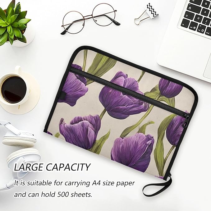 Expanding File Folder Purple Tulips Pattern Accordion File Organizer 13 Pockets - Image 5