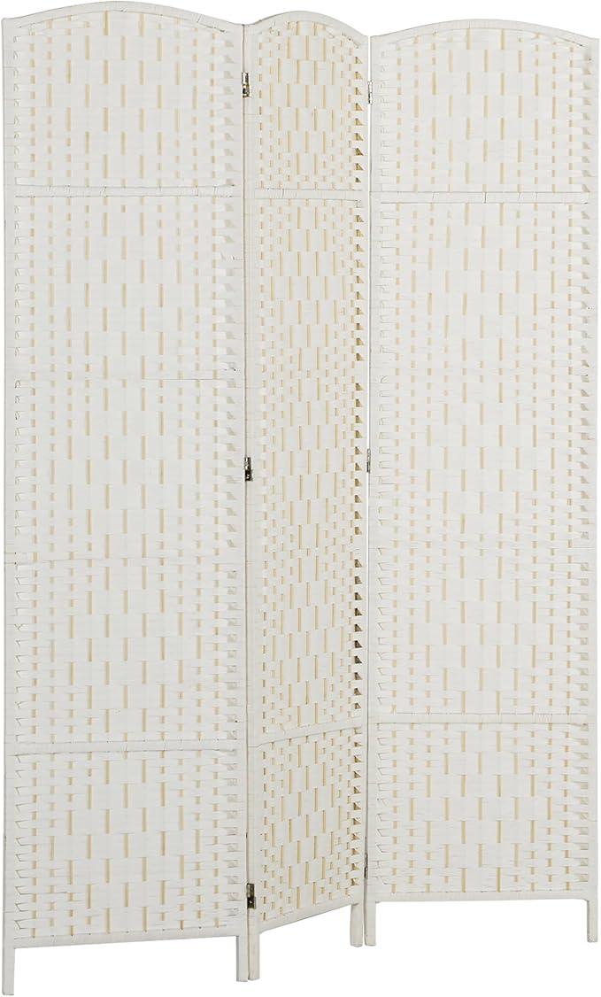 HOMCOM Room Divider, 3 Panel Folding Privacy Screen, 6FT Tall Portable Wicker Weave Partition Wall Divider for Bedroom, Home Office, White-DeskLoop Office